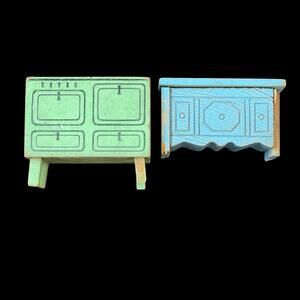 Strombecker Dollhouse Furniture Wooden Vtg 1930s? Lot of 2 Stove & Buffet READ